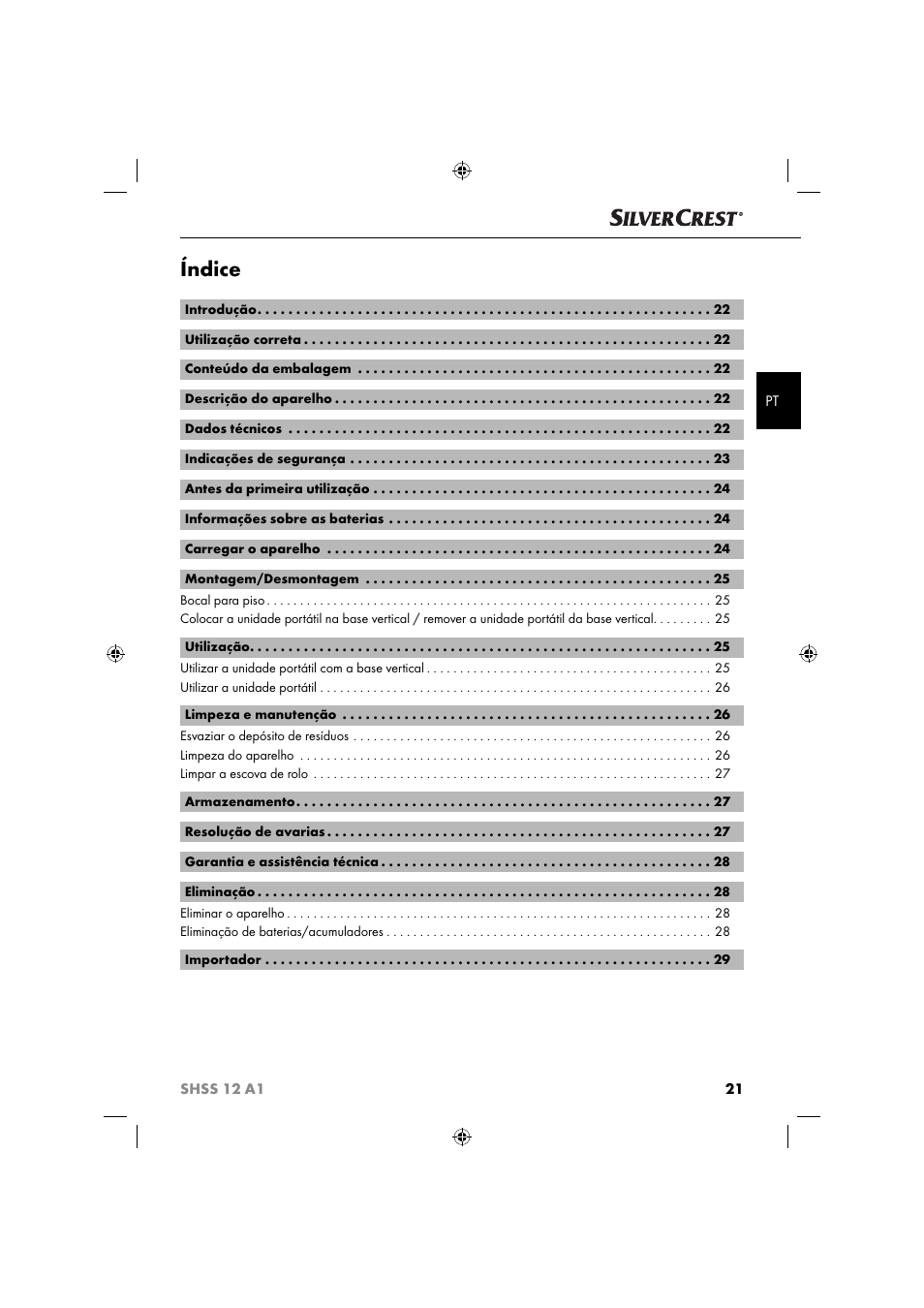 Índice | Silvercrest SHSS 12 A1 User Manual | Page 24 / 53