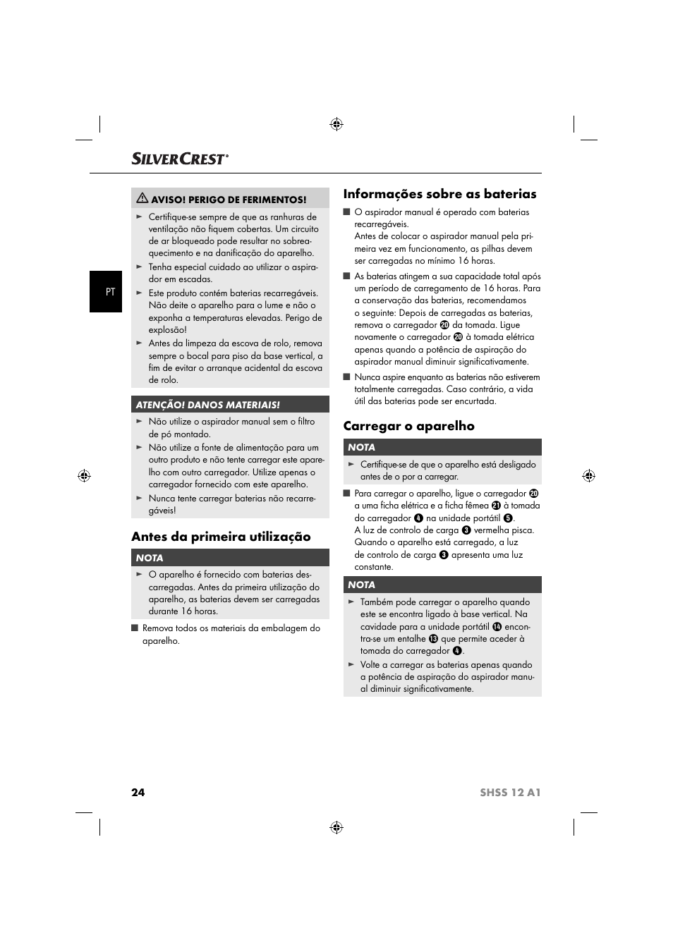 Antes da primeira utilização, Informações sobre as baterias, Carregar o aparelho | Silvercrest SHSS 12 A1 User Manual | Page 27 / 53