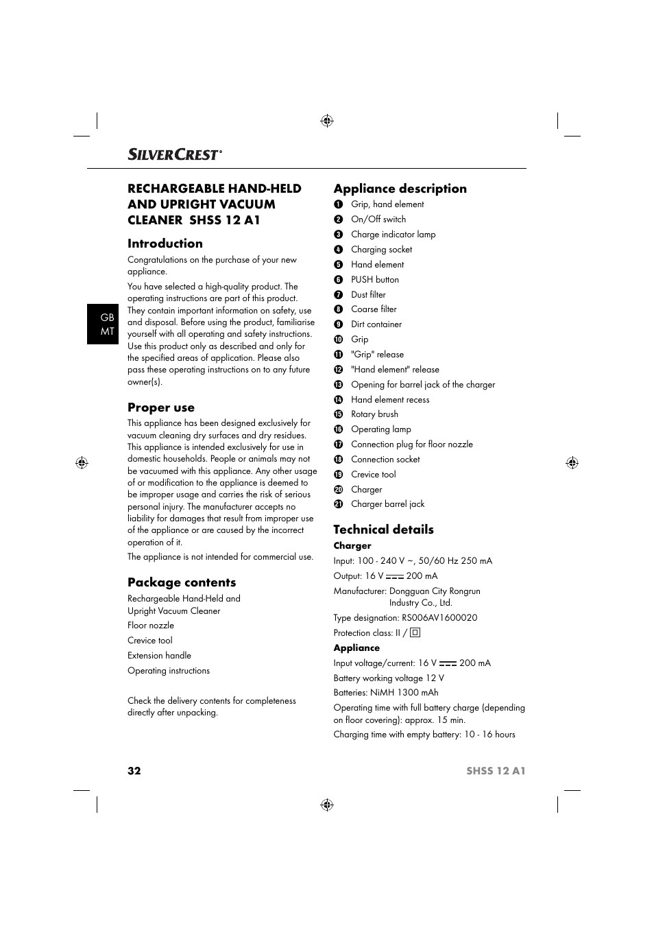 Proper use, Package contents, Appliance description | Technical details | Silvercrest SHSS 12 A1 User Manual | Page 35 / 53