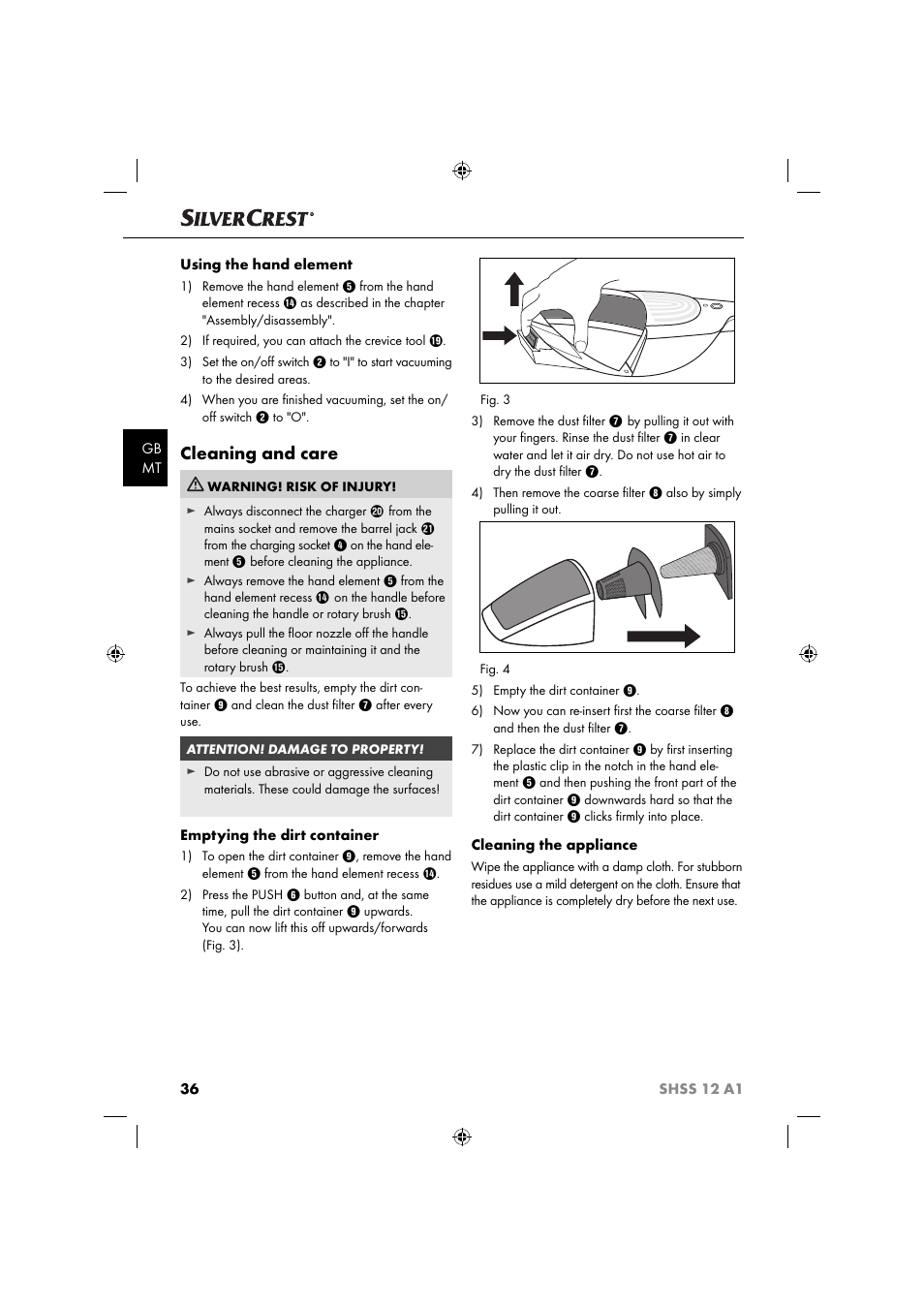 Cleaning and care | Silvercrest SHSS 12 A1 User Manual | Page 39 / 53