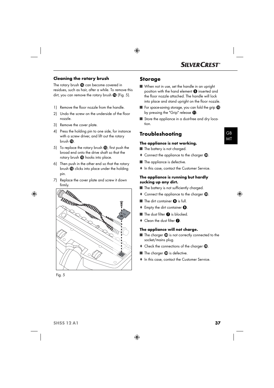 Storage, Troubleshooting | Silvercrest SHSS 12 A1 User Manual | Page 40 / 53