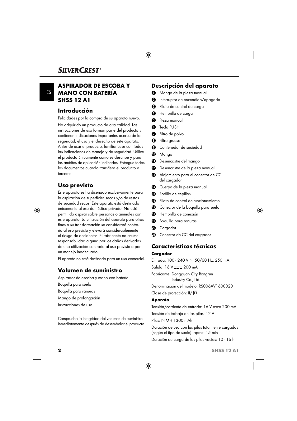 Uso previsto, Volumen de suministro, Descripción del aparato | Características técnicas | Silvercrest SHSS 12 A1 User Manual | Page 5 / 53