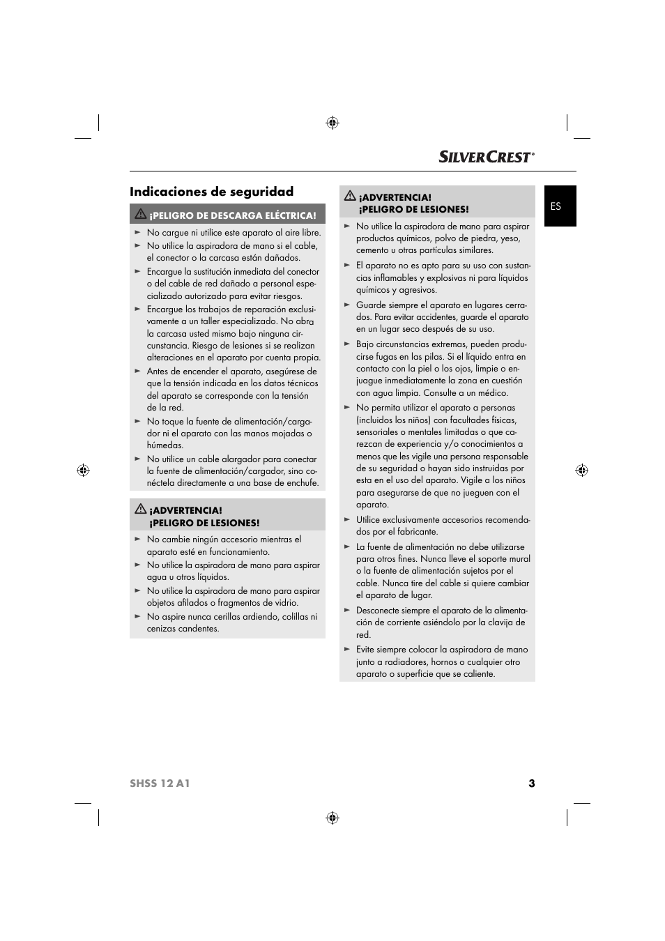 Indicaciones de seguridad | Silvercrest SHSS 12 A1 User Manual | Page 6 / 53