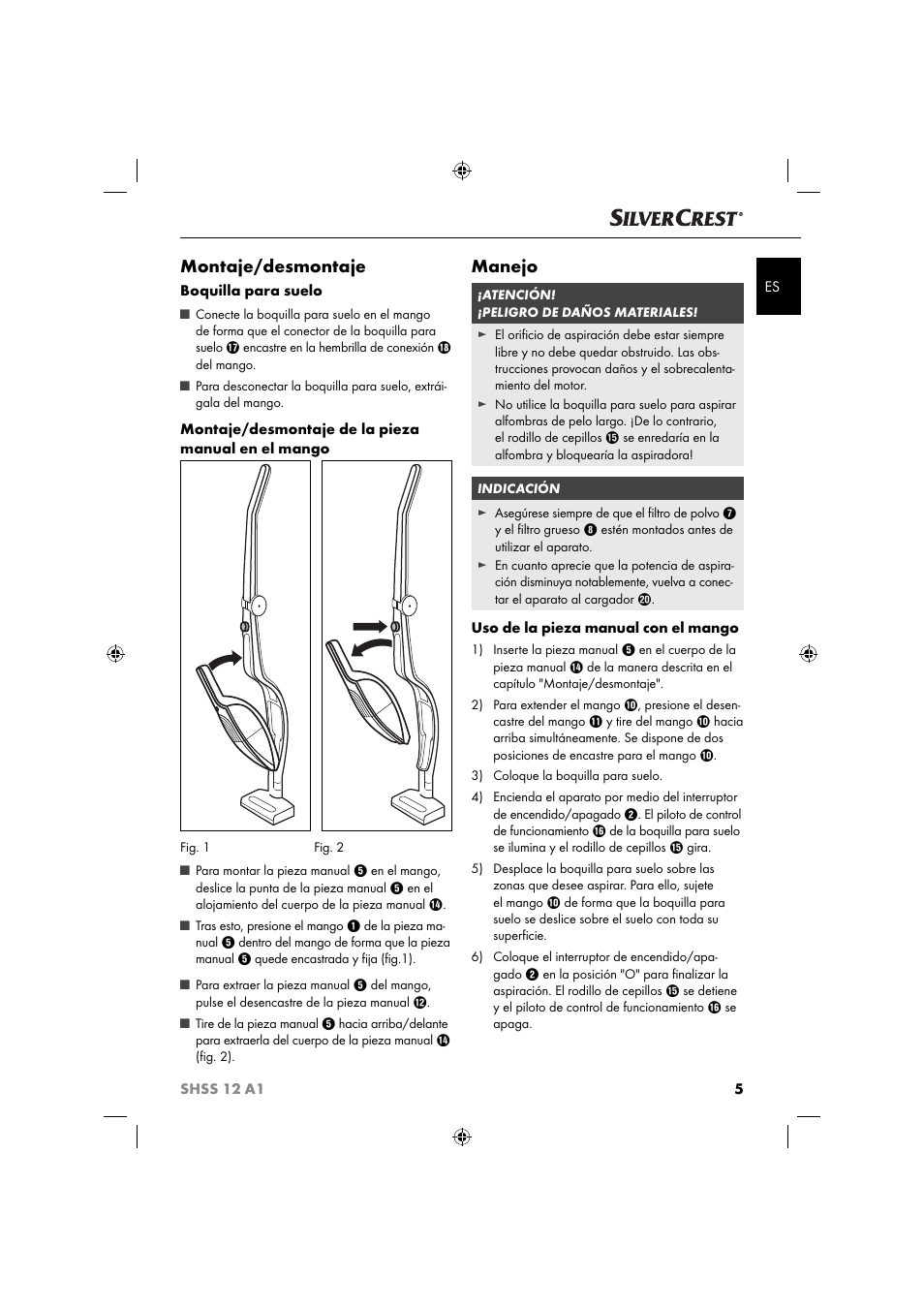 Montaje/desmontaje, Manejo | Silvercrest SHSS 12 A1 User Manual | Page 8 / 53