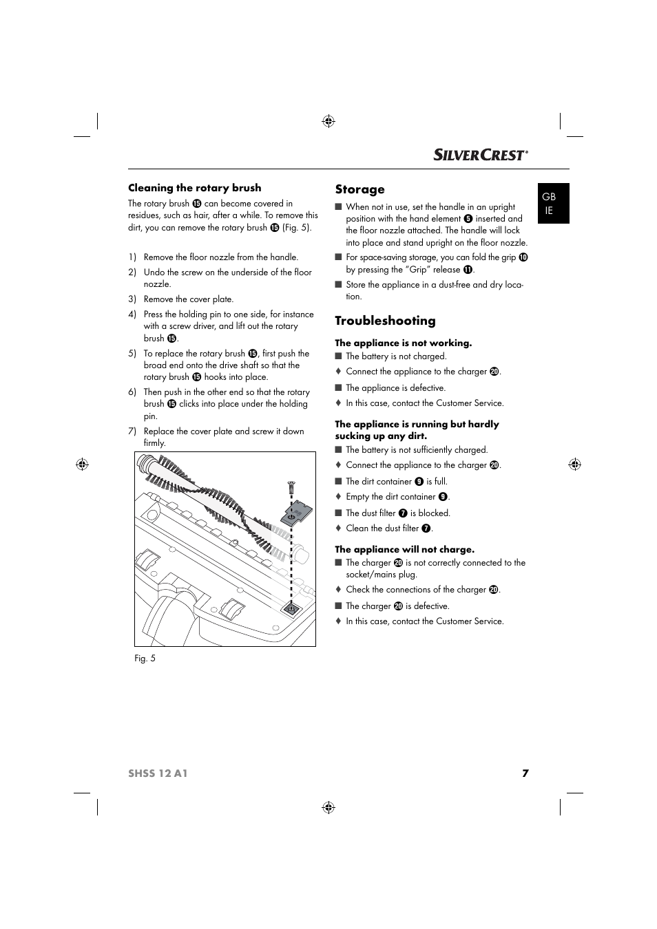 Storage, Troubleshooting | Silvercrest SHSS 12 A1 User Manual | Page 10 / 53