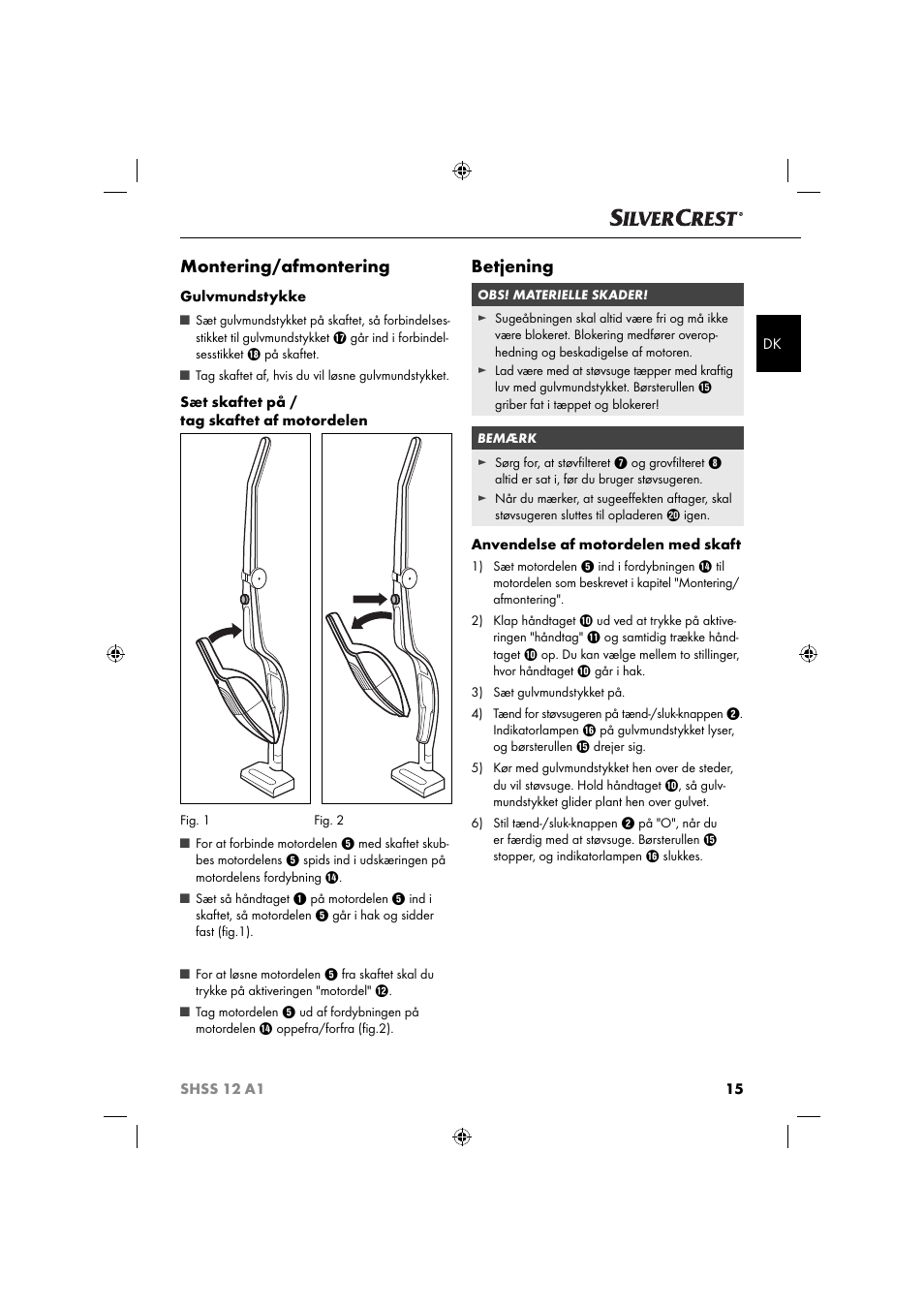 Montering/afmontering, Betjening | Silvercrest SHSS 12 A1 User Manual | Page 18 / 53