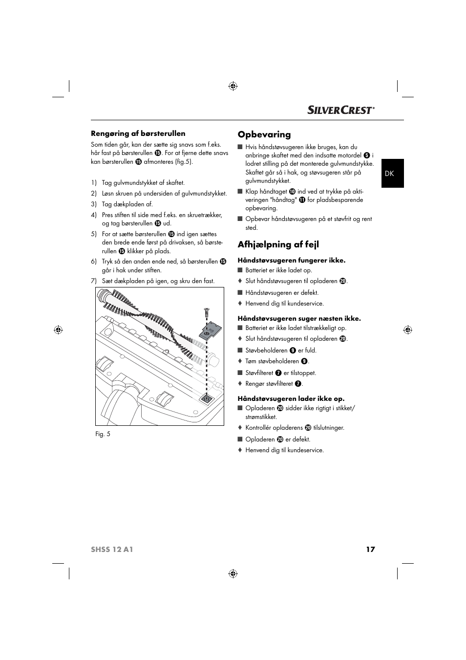 Opbevaring, Afhjælpning af fejl | Silvercrest SHSS 12 A1 User Manual | Page 20 / 53