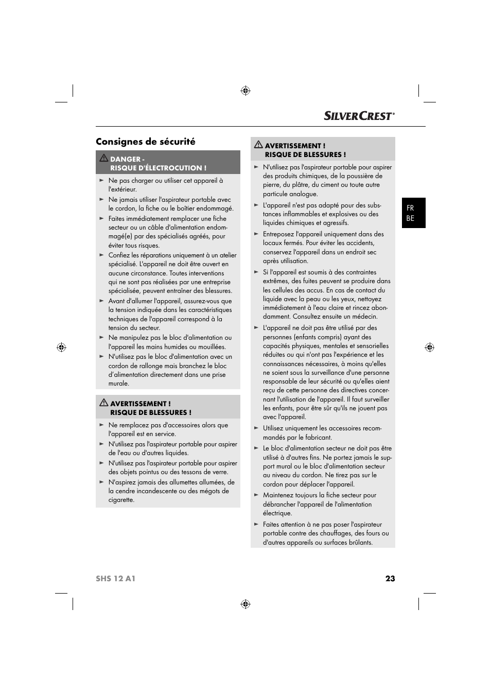 Consignes de sécurité | Silvercrest SHSS 12 A1 User Manual | Page 26 / 53