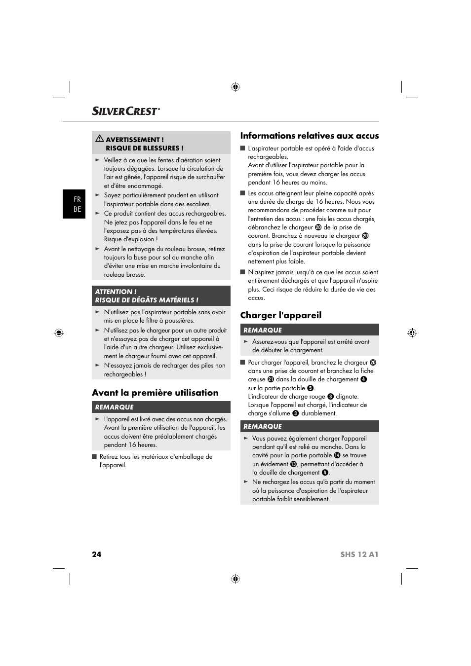 Avant la première utilisation, Informations relatives aux accus, Charger l'appareil | Silvercrest SHSS 12 A1 User Manual | Page 27 / 53