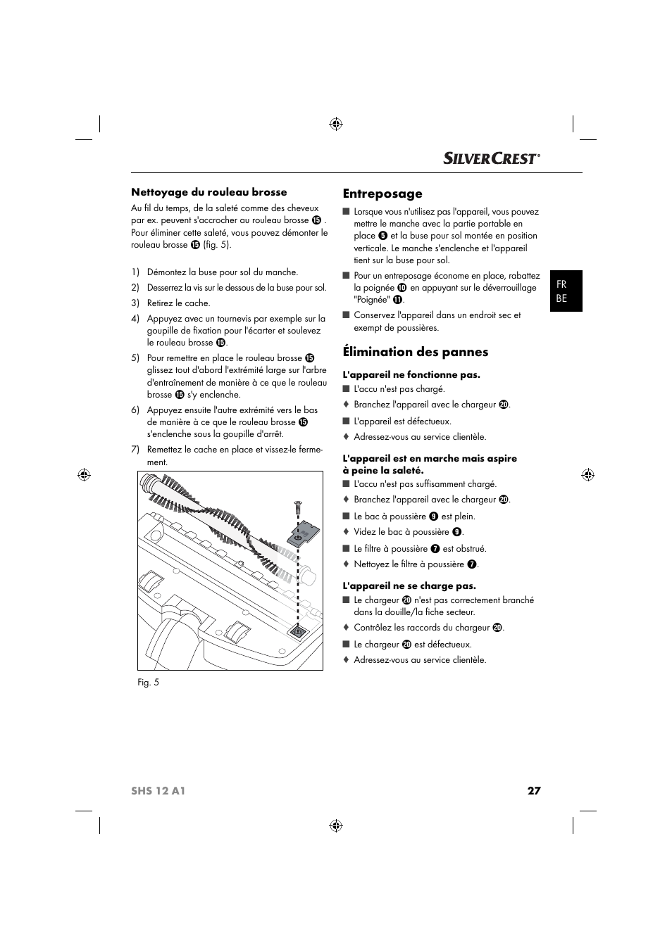 Entreposage, Élimination des pannes | Silvercrest SHSS 12 A1 User Manual | Page 30 / 53
