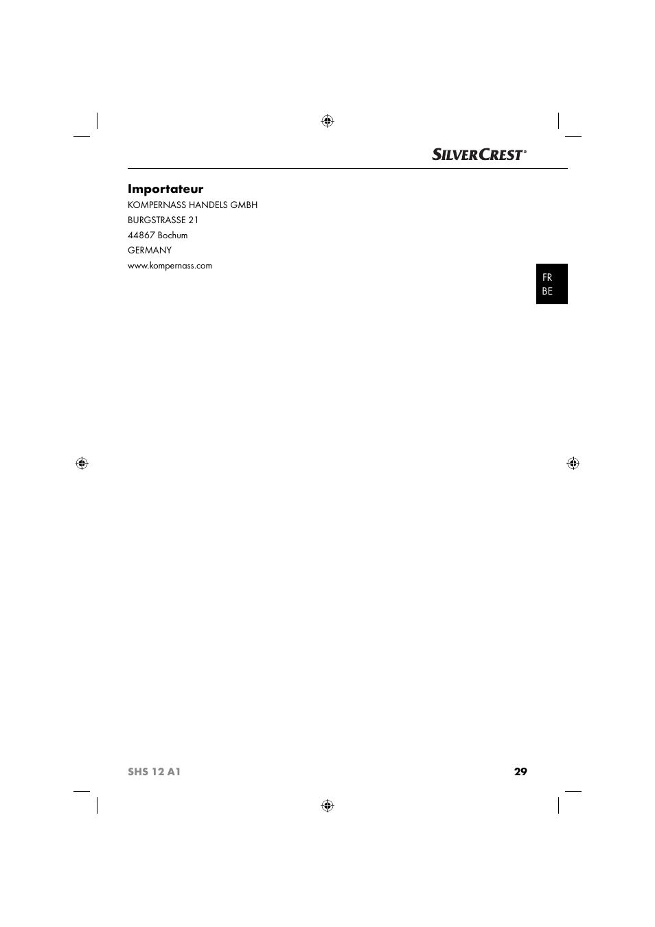 Importateur | Silvercrest SHSS 12 A1 User Manual | Page 32 / 53