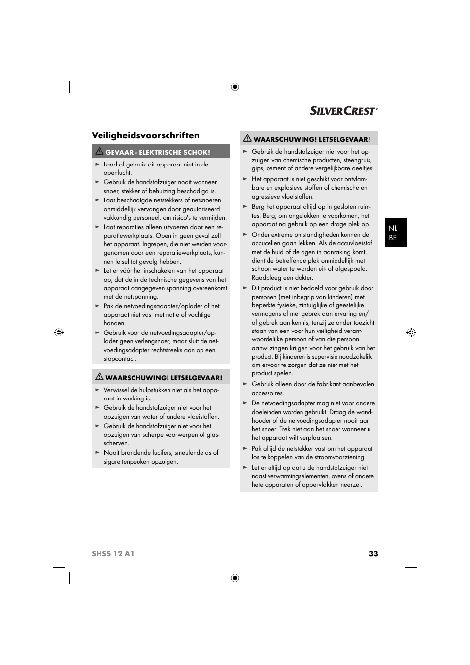 Veiligheidsvoorschriften | Silvercrest SHSS 12 A1 User Manual | Page 36 / 53