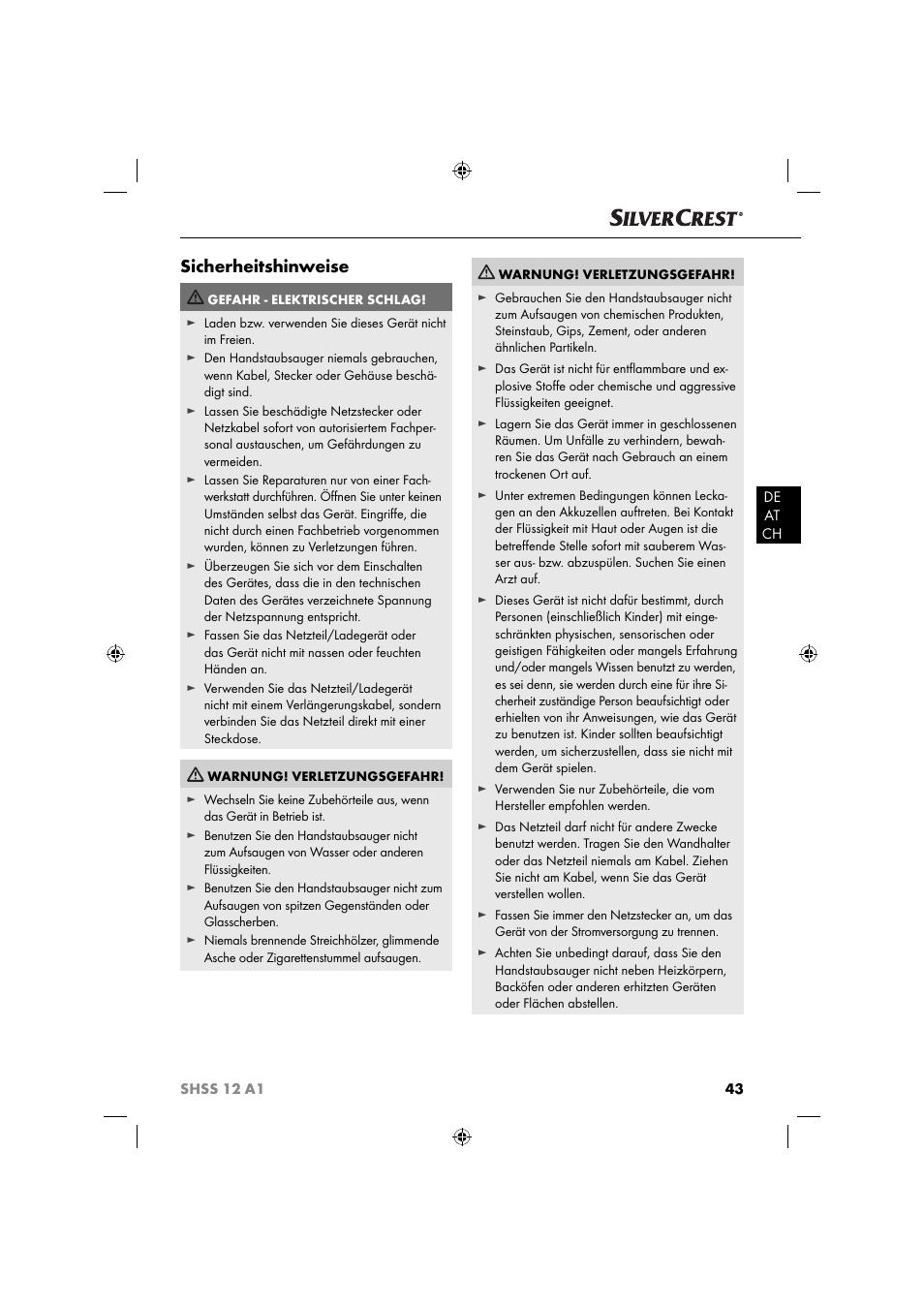 Sicherheitshinweise | Silvercrest SHSS 12 A1 User Manual | Page 46 / 53