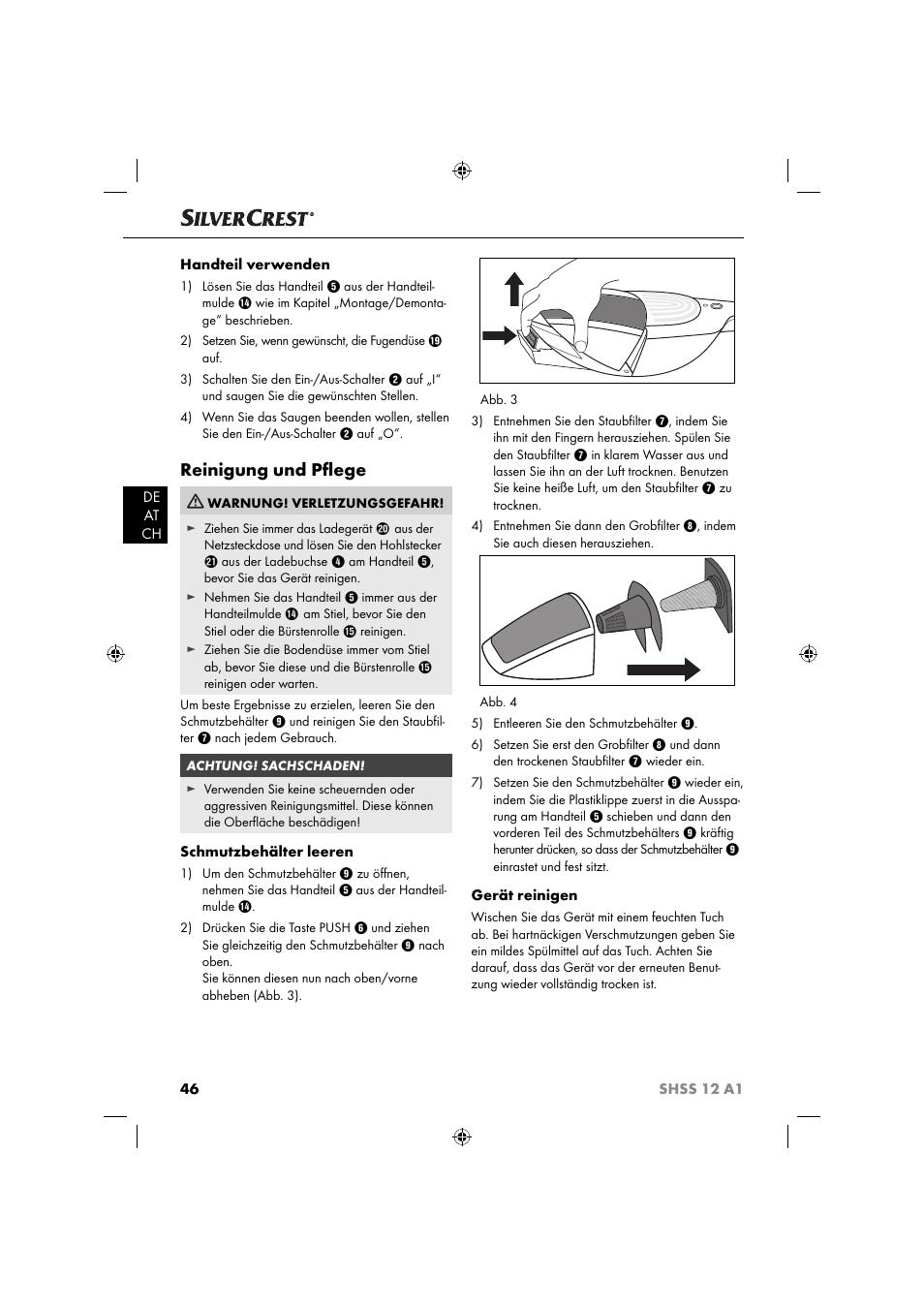 Reinigung und pﬂ ege | Silvercrest SHSS 12 A1 User Manual | Page 49 / 53