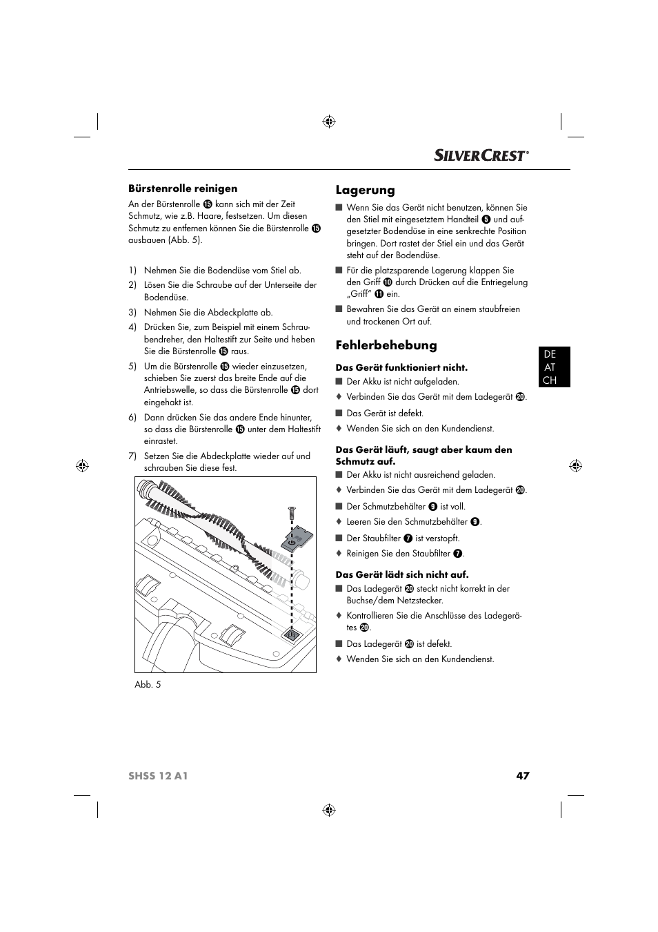 Lagerung, Fehlerbehebung | Silvercrest SHSS 12 A1 User Manual | Page 50 / 53