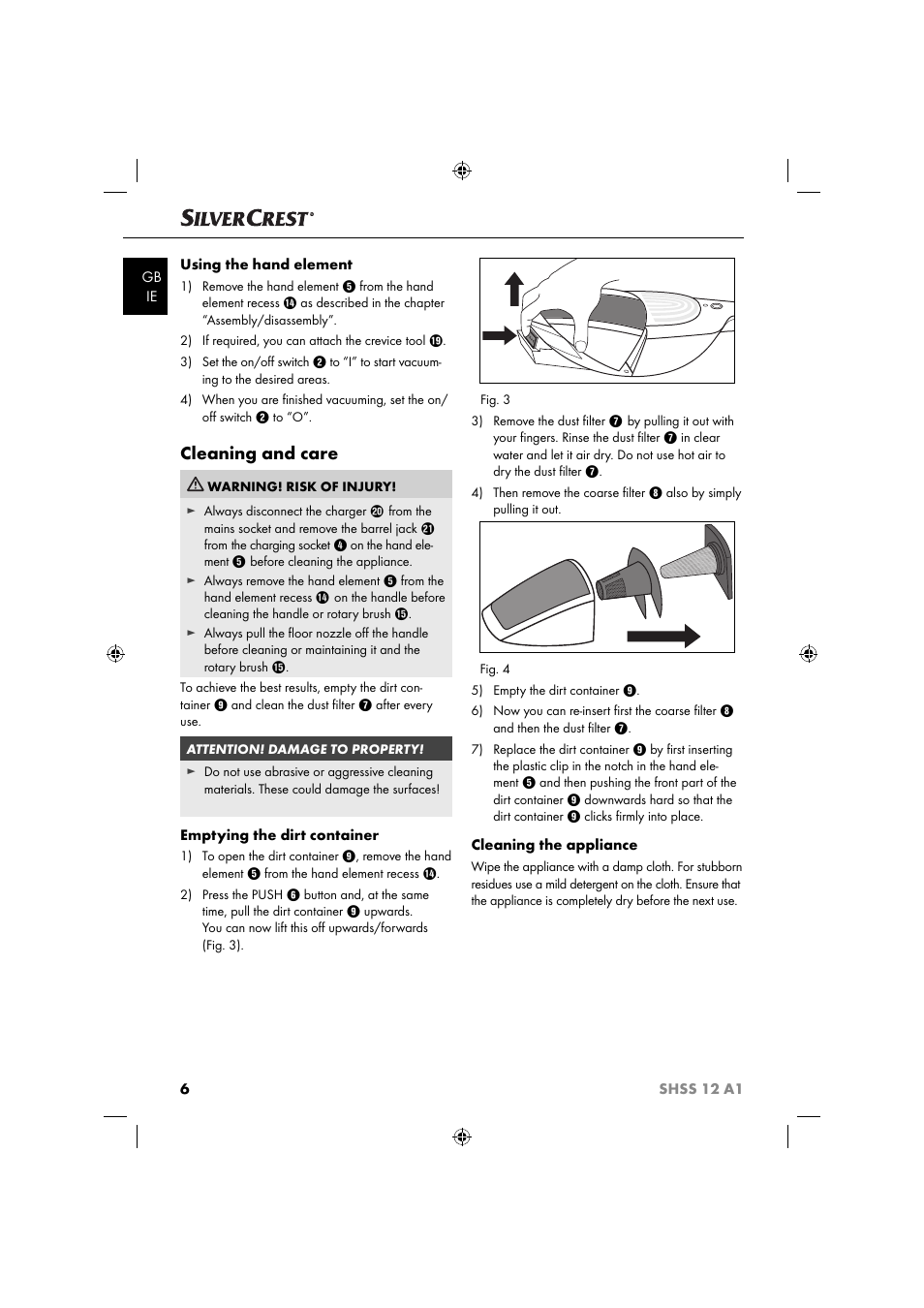 Cleaning and care | Silvercrest SHSS 12 A1 User Manual | Page 9 / 53