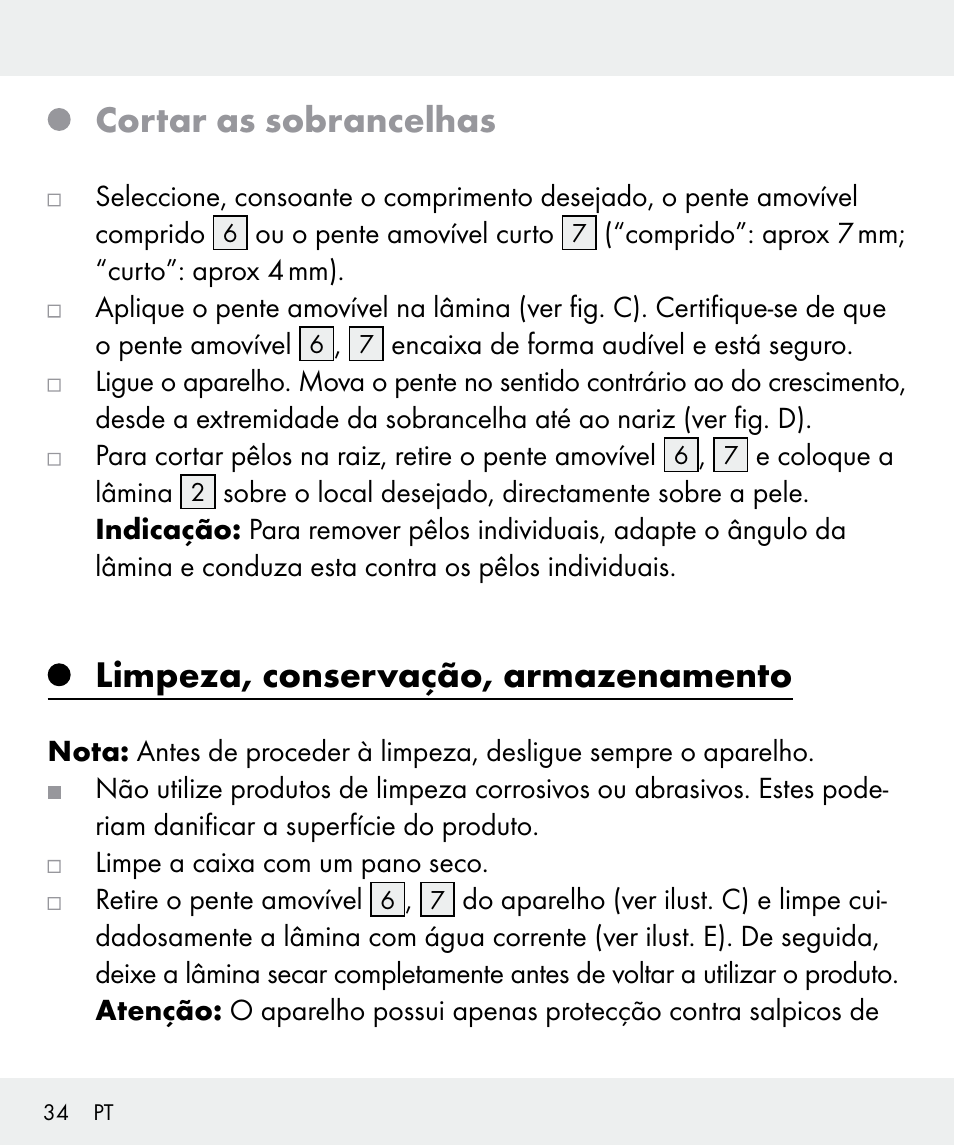 Cortar as sobrancelhas, Limpeza, conservação, armazenamento | Silvercrest Z31635 User Manual | Page 34 / 56