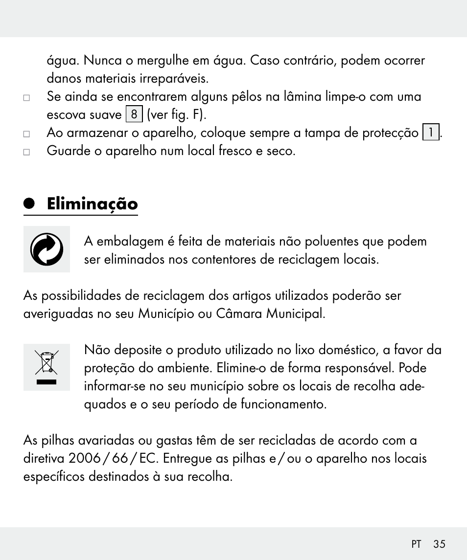 Eliminação | Silvercrest Z31635 User Manual | Page 35 / 56