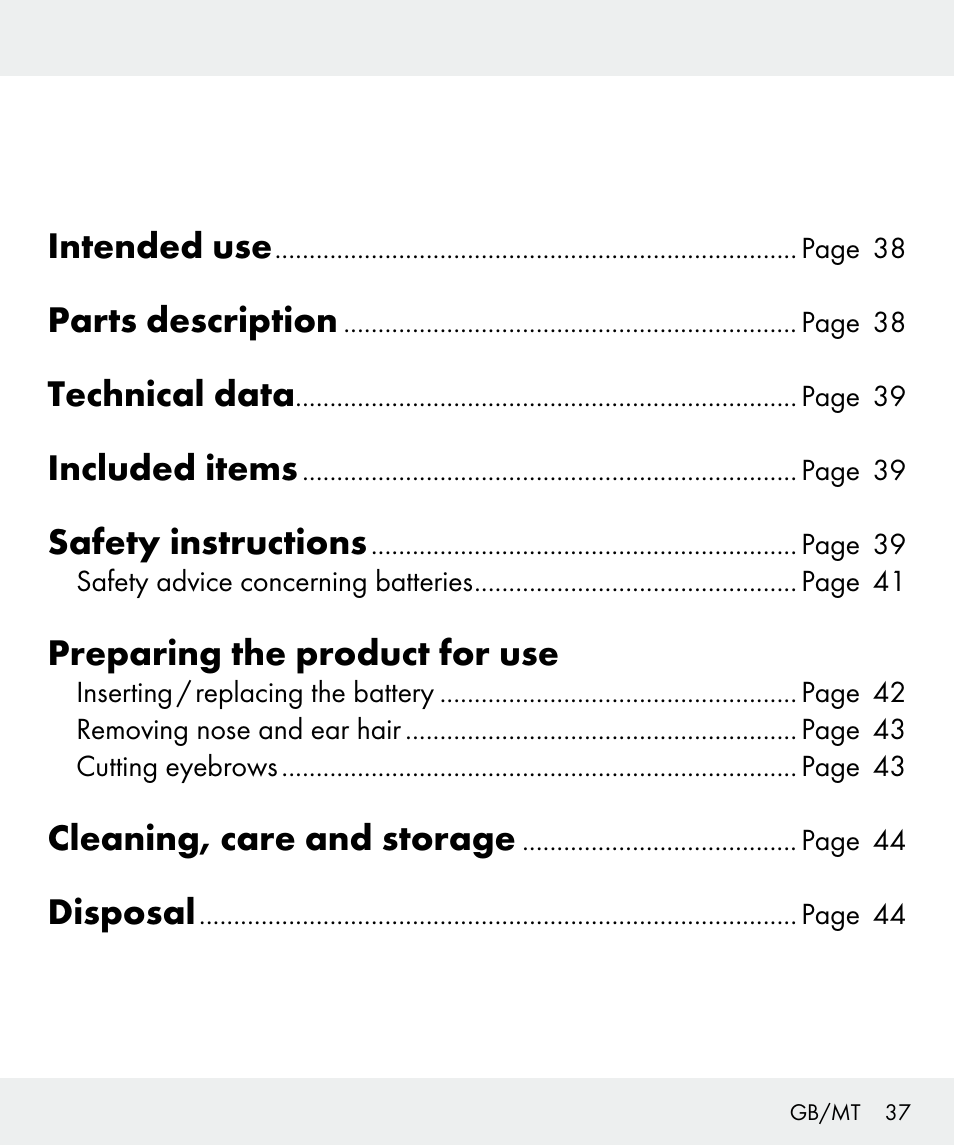 Intended use, Parts description, Technical data | Included items, Safety instructions, Preparing the product for use, Cleaning, care and storage, Disposal | Silvercrest Z31635 User Manual | Page 37 / 56