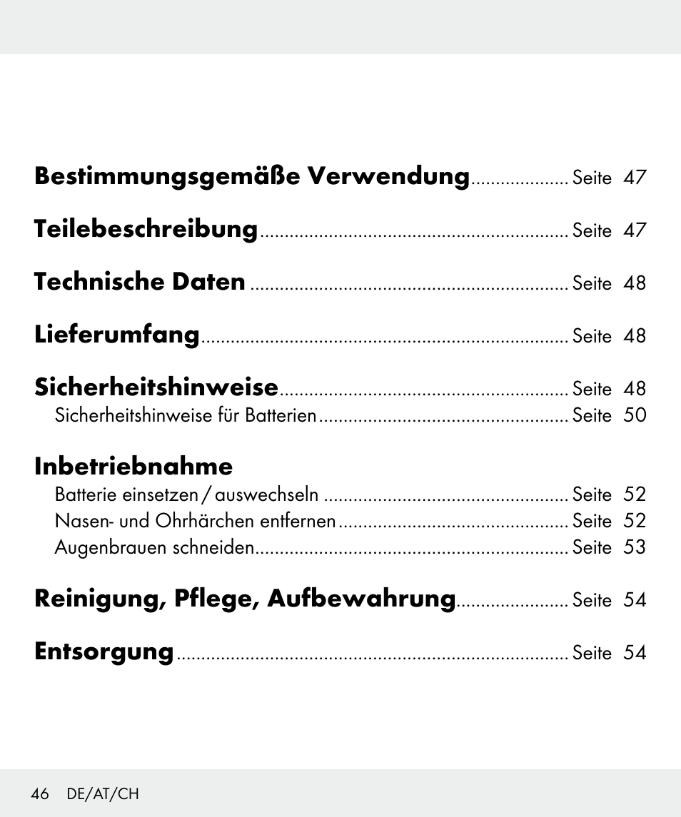 Bestimmungsgemäße verwendung, Teilebeschreibung, Technische daten | Lieferumfang, Sicherheitshinweise, Inbetriebnahme, Reinigung, pflege, aufbewahrung, Entsorgung | Silvercrest Z31635 User Manual | Page 46 / 56