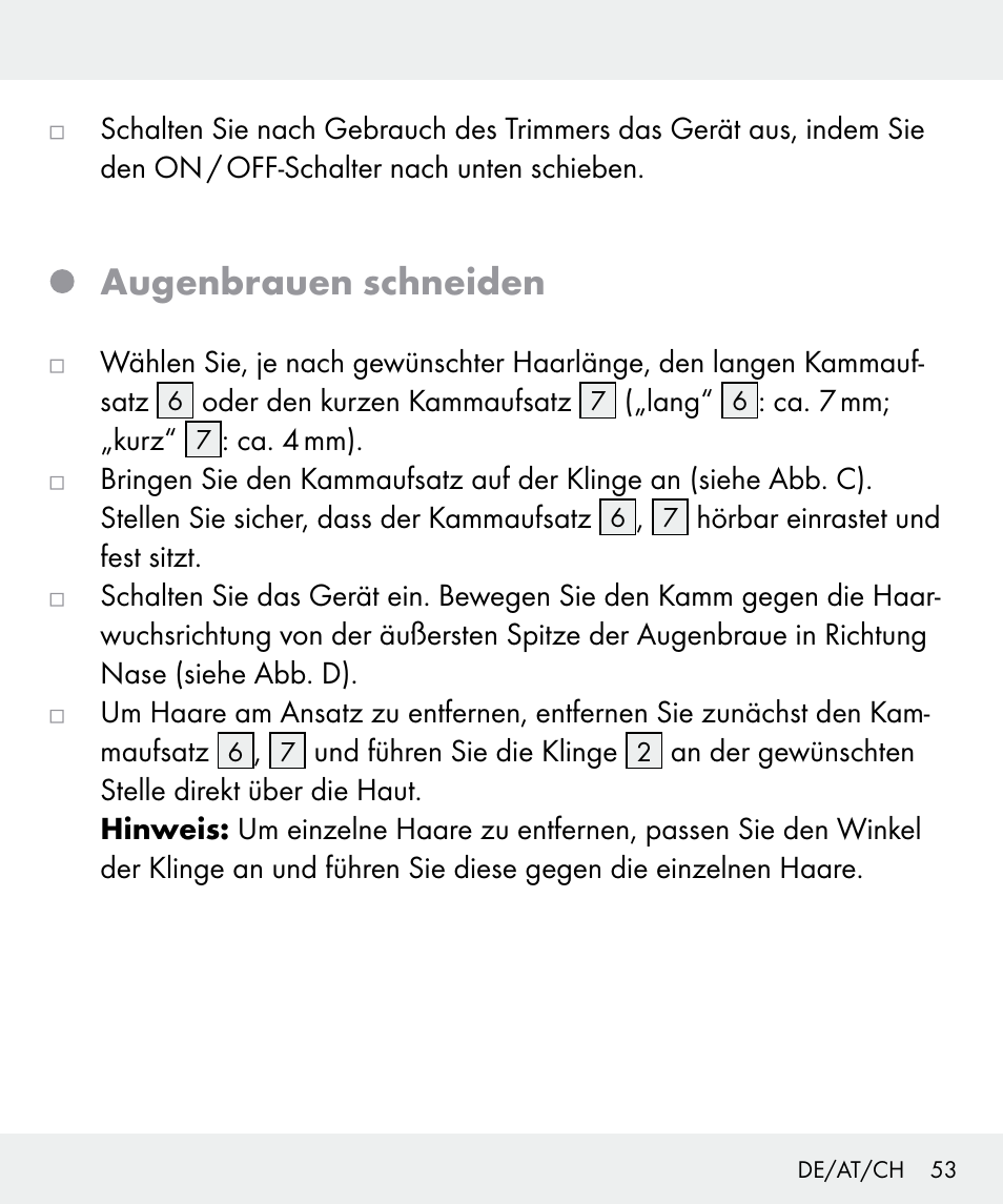 Augenbrauen schneiden | Silvercrest Z31635 User Manual | Page 53 / 56