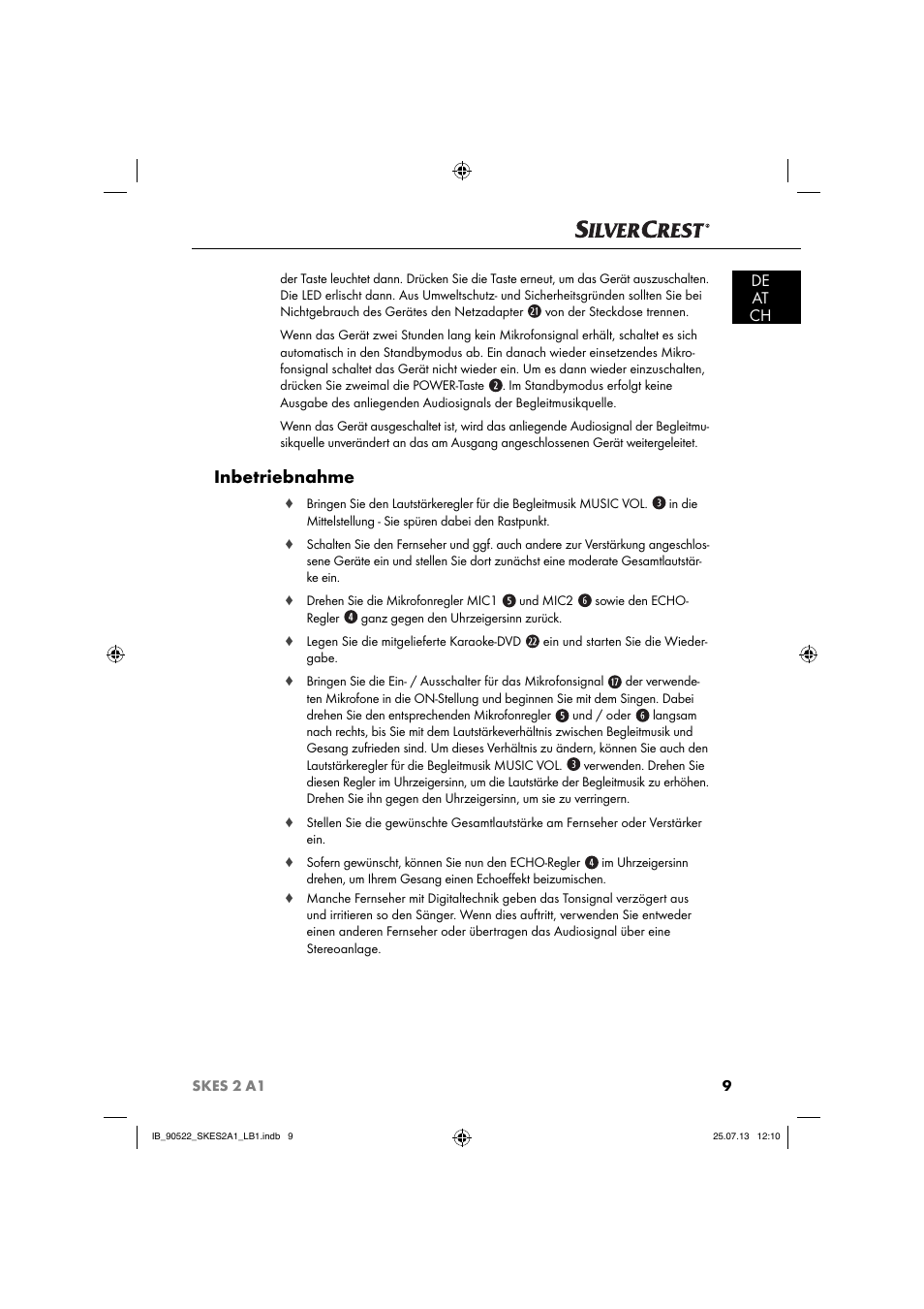 Inbetriebnahme, De at ch | Silvercrest SKES 2 A1 User Manual | Page 12 / 74