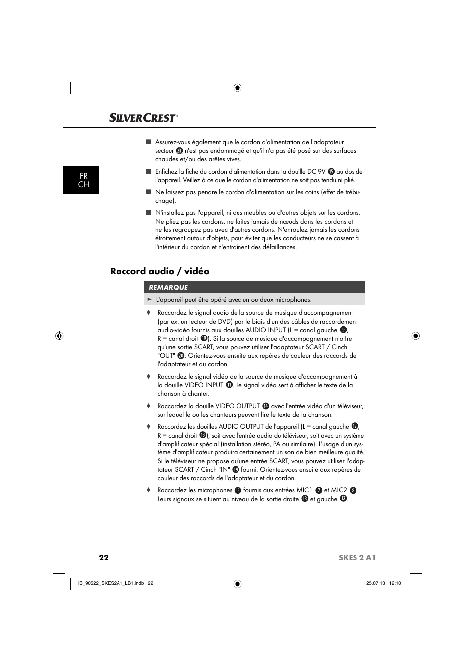 Raccord audio / vidéo, Fr ch | Silvercrest SKES 2 A1 User Manual | Page 25 / 74