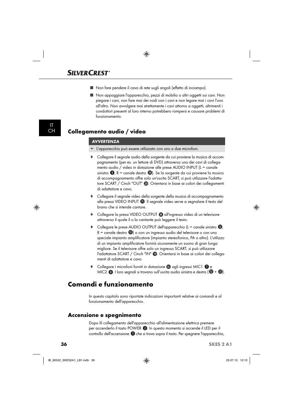 Comandi e funzionamento, Collegamento audio / video, Accensione e spegnimento | It ch | Silvercrest SKES 2 A1 User Manual | Page 39 / 74