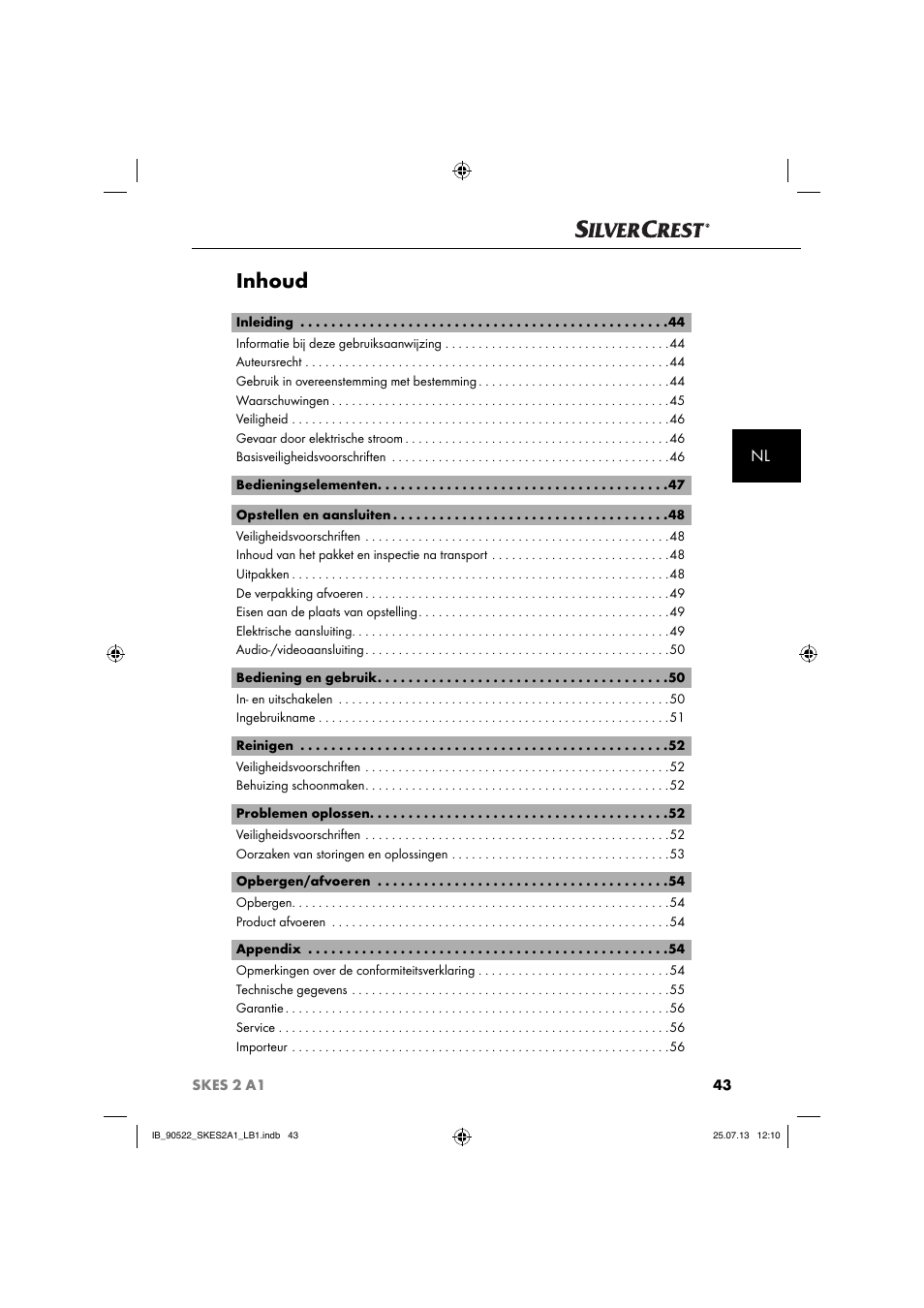 Inhoud | Silvercrest SKES 2 A1 User Manual | Page 46 / 74