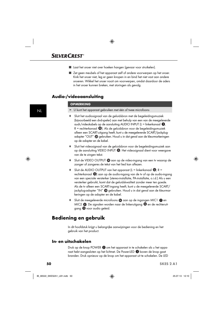 Bediening en gebruik, Audio-/videoaansluiting, In- en uitschakelen | Silvercrest SKES 2 A1 User Manual | Page 53 / 74