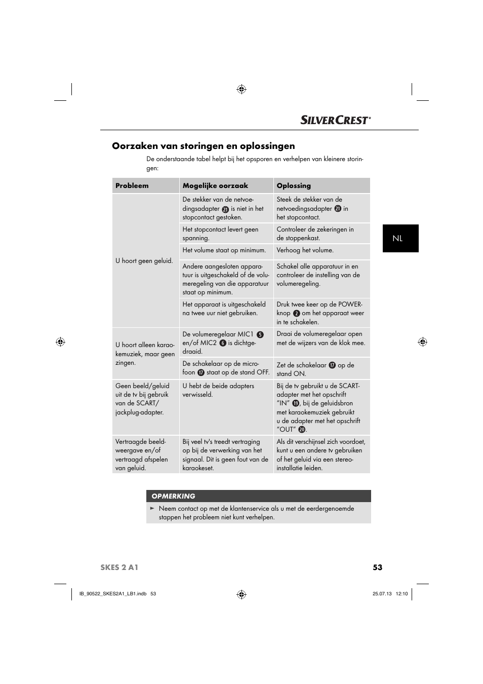 Oorzaken van storingen en oplossingen | Silvercrest SKES 2 A1 User Manual | Page 56 / 74