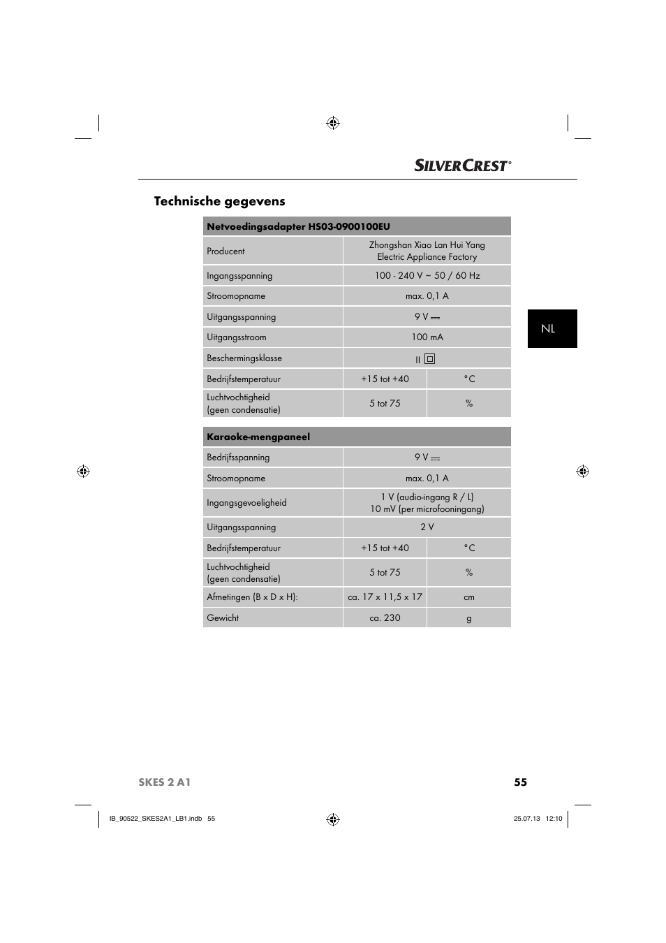 Technische gegevens | Silvercrest SKES 2 A1 User Manual | Page 58 / 74