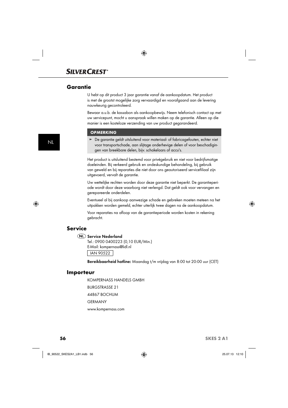 Garantie, Service, Importeur | Silvercrest SKES 2 A1 User Manual | Page 59 / 74