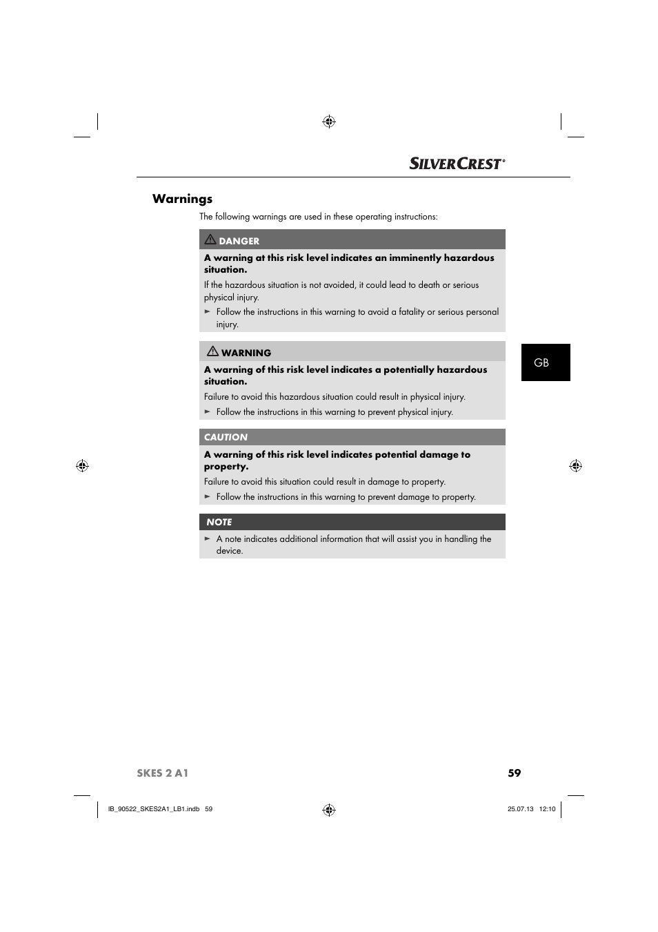 Warnings | Silvercrest SKES 2 A1 User Manual | Page 62 / 74