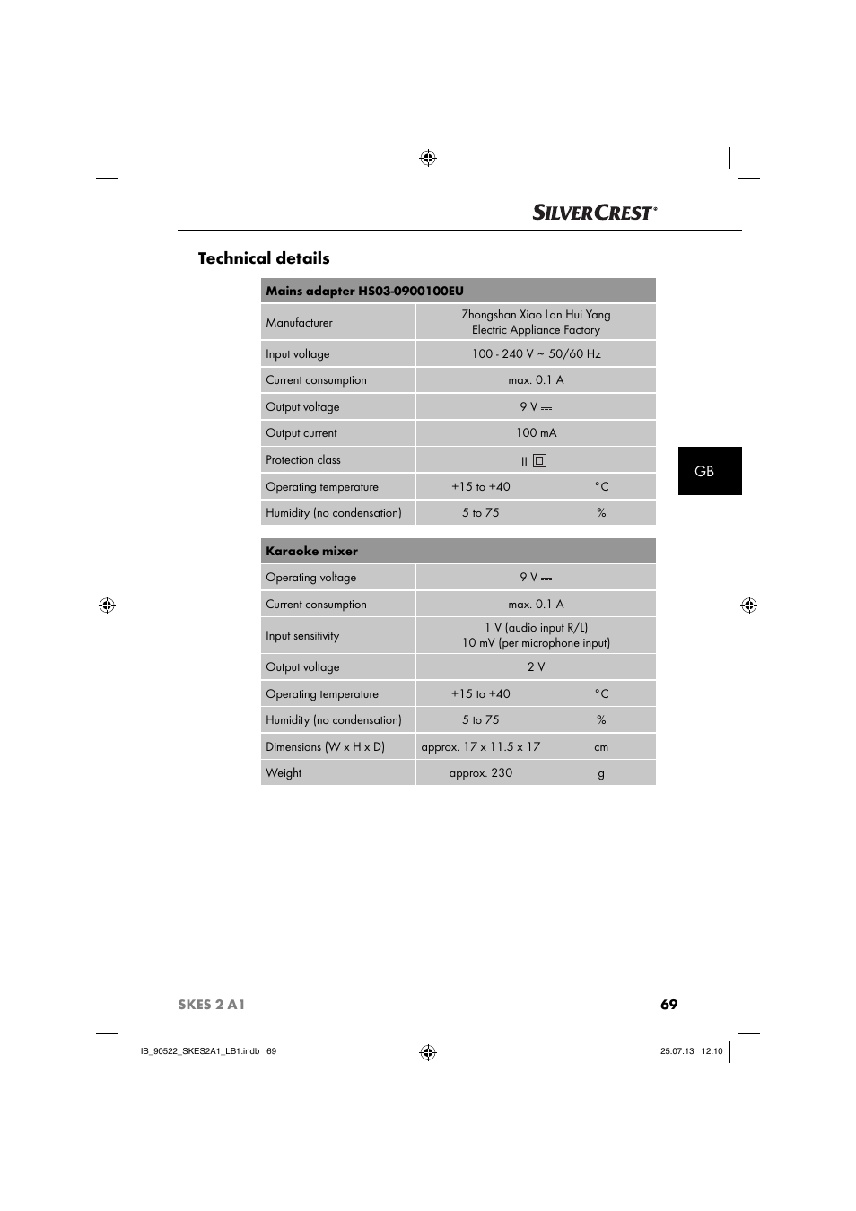 Technical details | Silvercrest SKES 2 A1 User Manual | Page 72 / 74