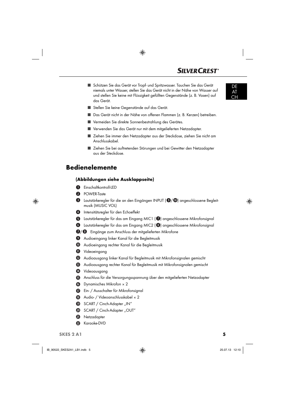 Bedienelemente, De at ch | Silvercrest SKES 2 A1 User Manual | Page 8 / 74