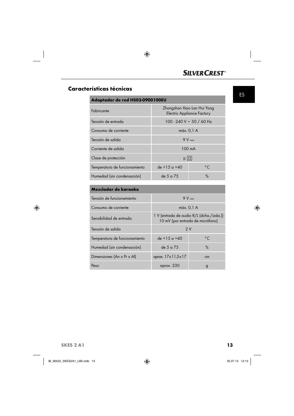 Características técnicas | Silvercrest SKES 2 A1 User Manual | Page 16 / 74