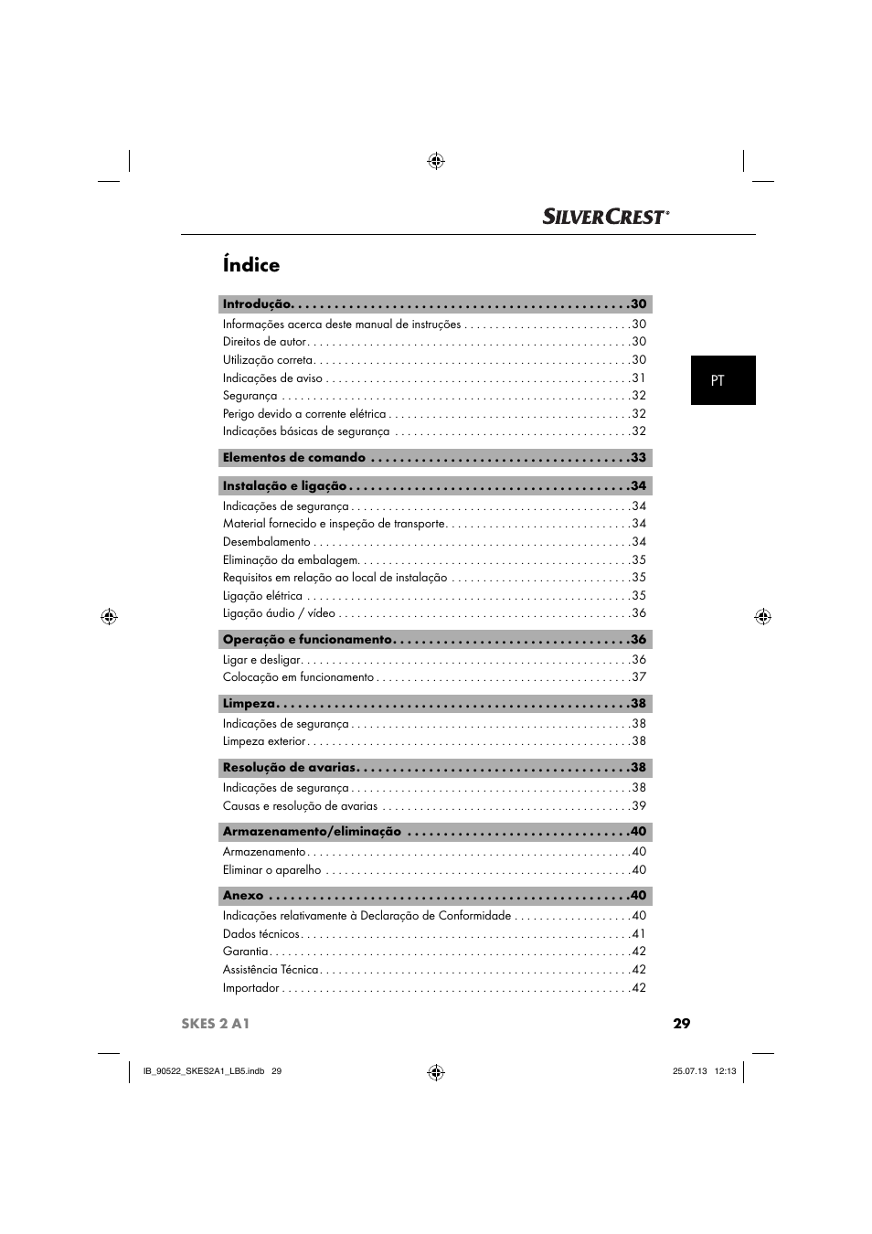 Índice | Silvercrest SKES 2 A1 User Manual | Page 32 / 74