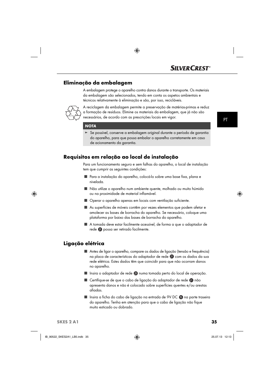 Eliminação da embalagem, Requisitos em relação ao local de instalação, Ligação elétrica | Silvercrest SKES 2 A1 User Manual | Page 38 / 74