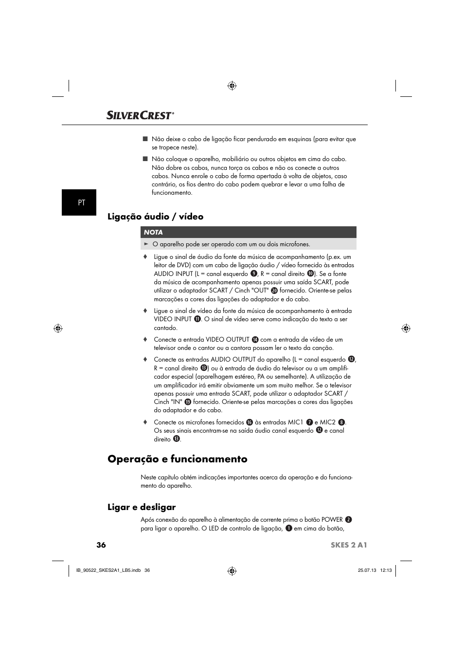 Operação e funcionamento, Ligação áudio / vídeo, Ligar e desligar | Silvercrest SKES 2 A1 User Manual | Page 39 / 74