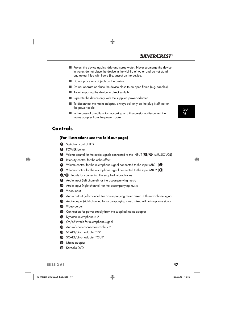 Controls, Gb mt | Silvercrest SKES 2 A1 User Manual | Page 50 / 74