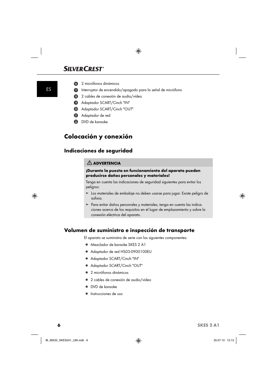 Colocación y conexión, Indicaciones de seguridad, Volumen de suministro e inspección de transporte | Silvercrest SKES 2 A1 User Manual | Page 9 / 74