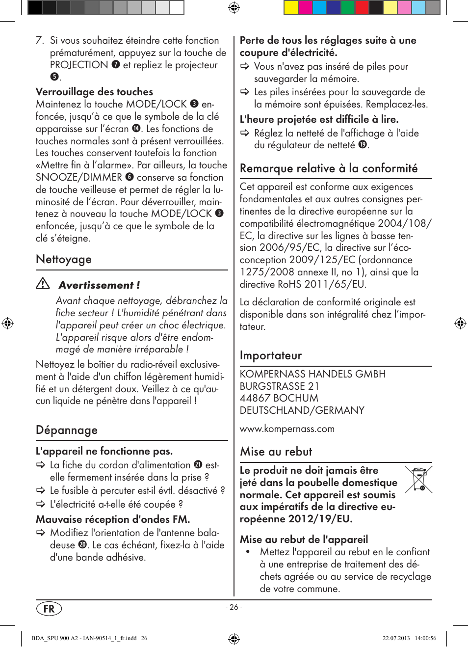 Nettoyage, Dépannage, Remarque relative à la conformité | Importateur, Mise au rebut | Silvercrest SPU 900 A2 User Manual | Page 29 / 72