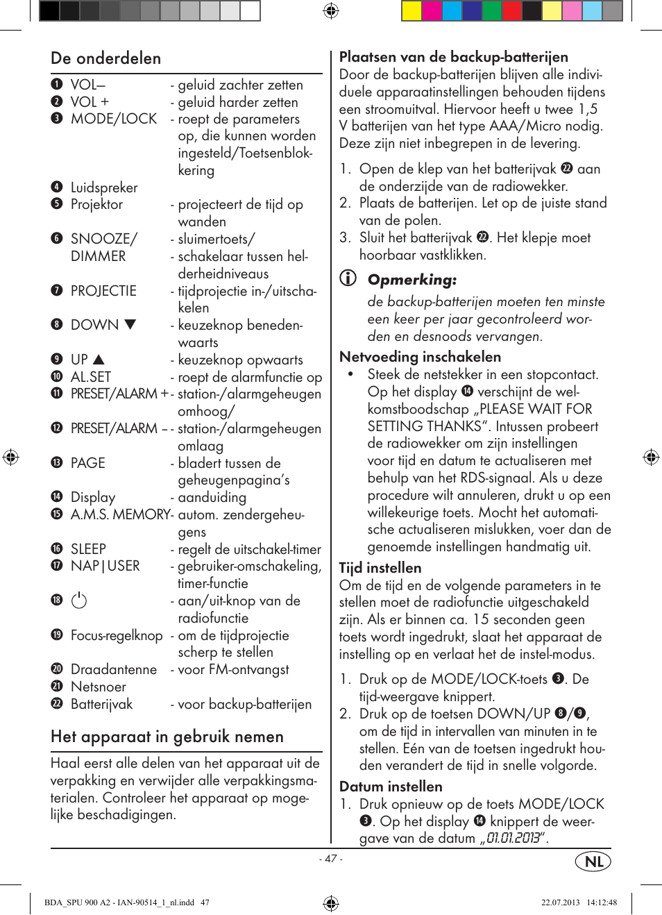 De onderdelen, Het apparaat in gebruik nemen | Silvercrest SPU 900 A2 User Manual | Page 50 / 72