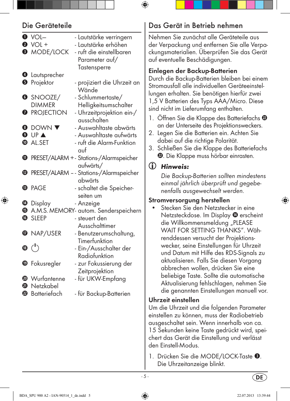 Die geräteteile, Das gerät in betrieb nehmen | Silvercrest SPU 900 A2 User Manual | Page 8 / 72