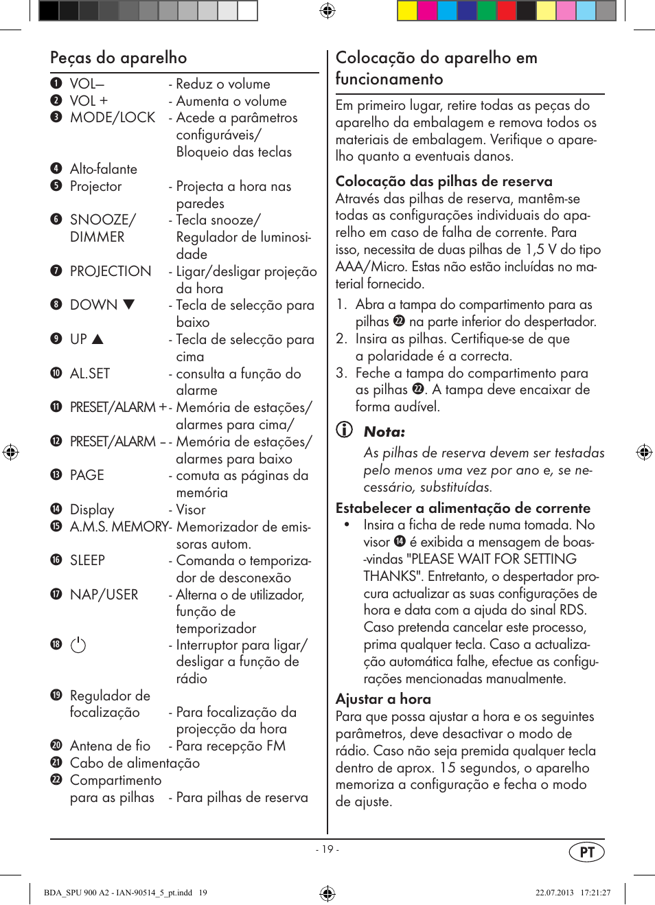 Peças do aparelho, Colocação do aparelho em funcionamento | Silvercrest SPU 900 A2 User Manual | Page 22 / 57