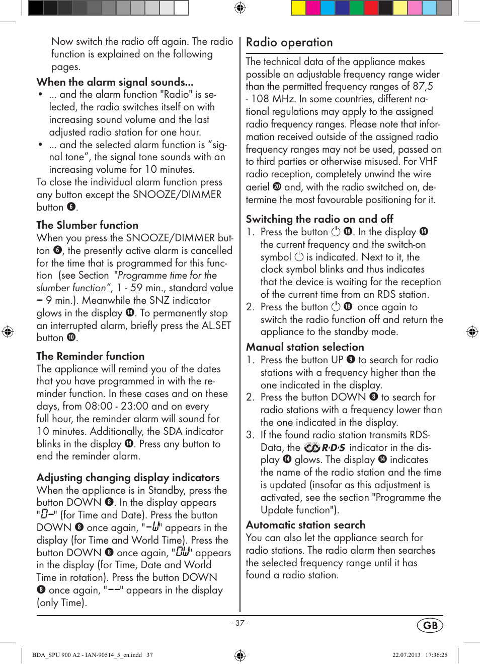 Radio operation | Silvercrest SPU 900 A2 User Manual | Page 40 / 57