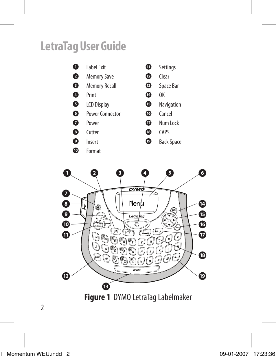 Letratag user guide, Figure 1 dymo letratag labelmaker | Dymo LETRATAG 100T User Manual | Page 2 / 23