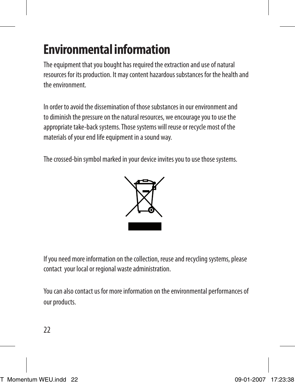 Environmental information | Dymo LETRATAG 100T User Manual | Page 22 / 23