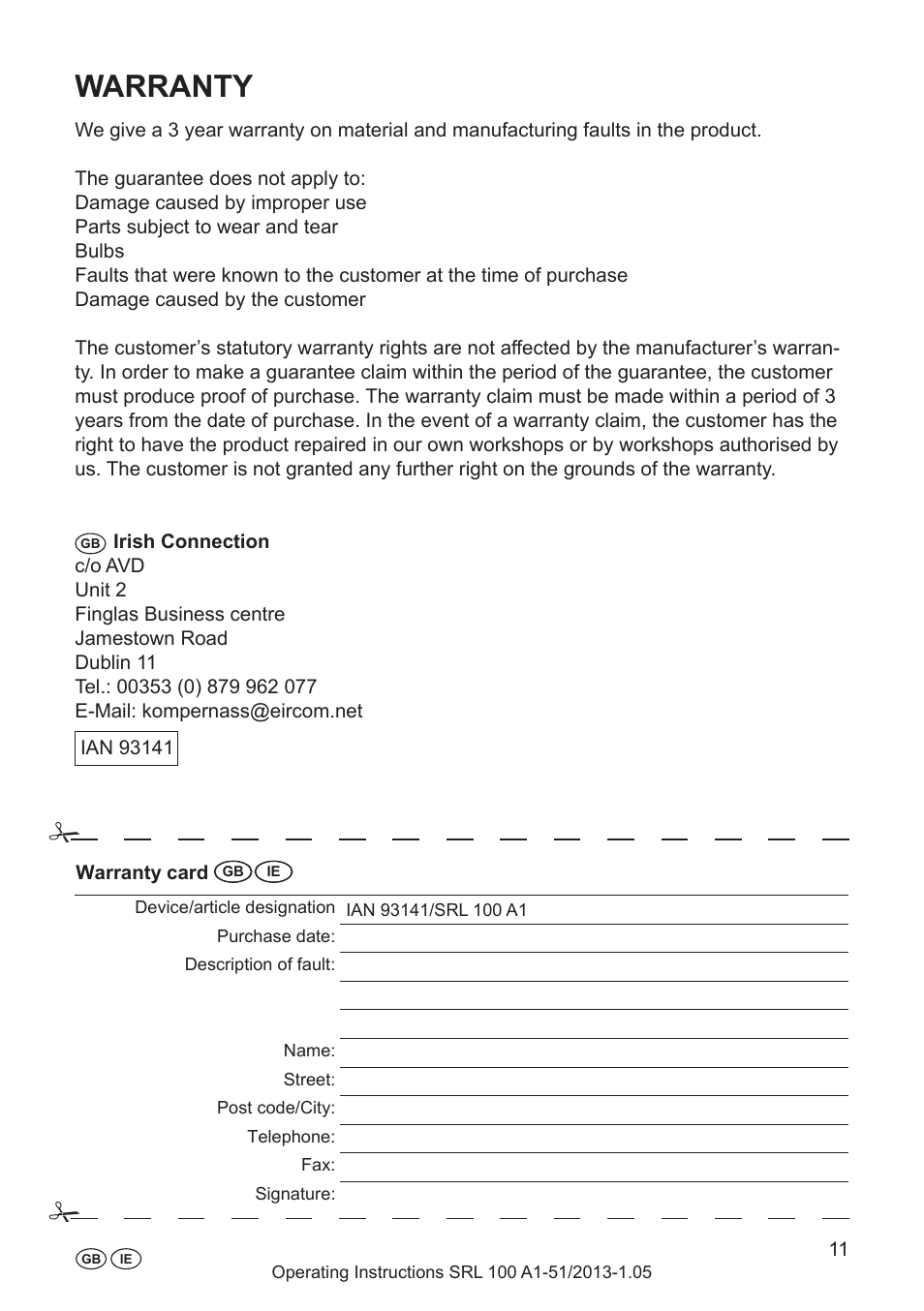 Warranty, Laite, Valmistaja | Sähkötiedot, Repairing possible faults, Disposal, Sisältö, You can remedy the following faults yourself | Silvercrest SRL 100 A1 User Manual | Page 11 / 24